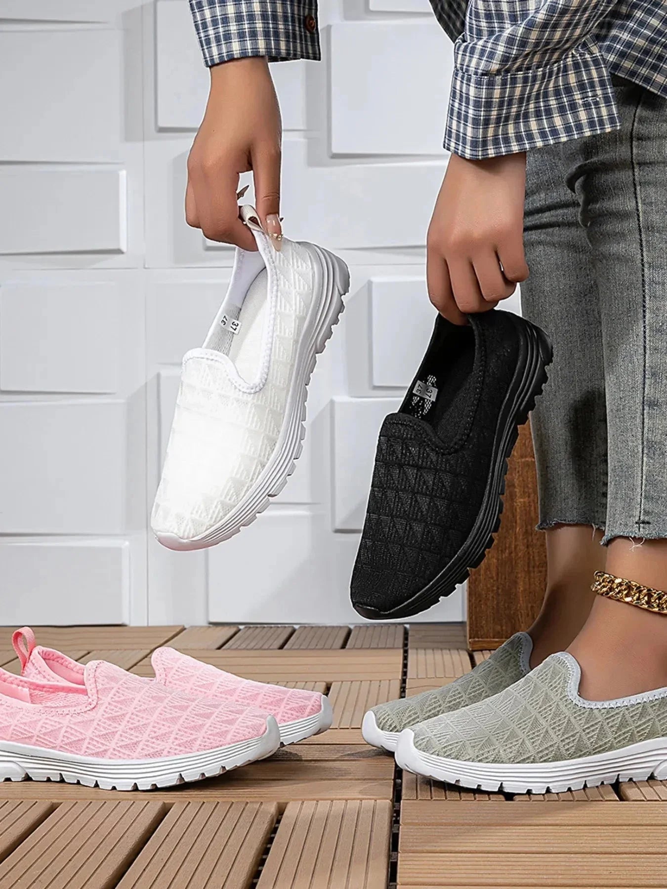 Breathable Mesh Slip - On Sneakers - VILLA FASHION